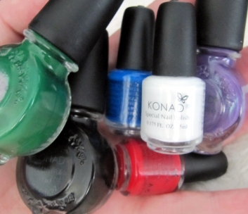 Green, Black, Blue, White, Purple and Red Special Konad Nail Polishes